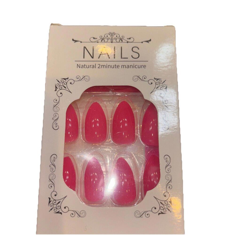 Press on Nails Medium Almond Shape Fake Nails Shiny Pink